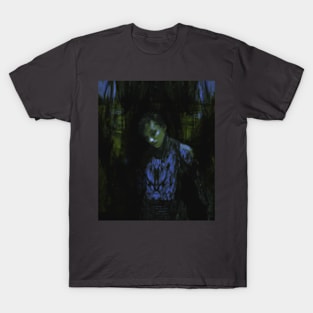 Beautiful girl. Dark sci-fi, fantasy. So cool. Blue and green. T-Shirt